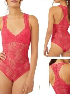 NWT Free People Intimately Midnight Hour Lace Bodysuit Hot Berry XS